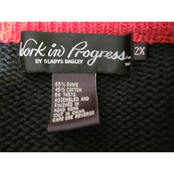 VTG Work In Progress Cardigan Sweater Knit Women Sz 2X Holiday Mistletoe Santa - Picture 12 of 12